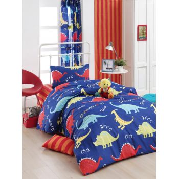 Lenjerie de pat pentru o persoana, Eponj Home, Dinazorus 143EPJ01904, 2 piese, amestec bumbac, multicolor