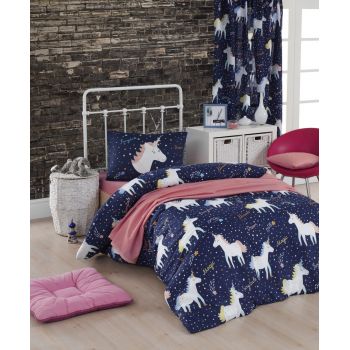 Lenjerie de pat pentru o persoana, Eponj Home, Magic Unicorn 143EPJ01910, 2 piese, amestec bumbac, multicolor