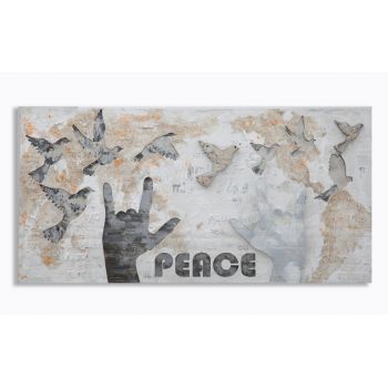 Tablou decorativ Peace, Mauro Ferretti, 60x120 cm, pictat manual, canvas/lemn de pin