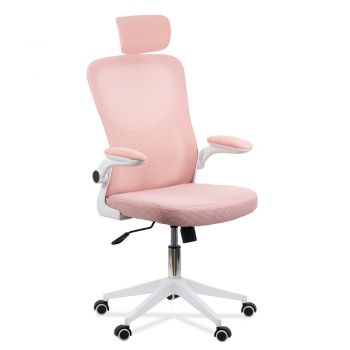 Scaun de birou ergonomic cu spatar inalt, suport lombar si cotiere rabatabile OFF 336 roz ieftin