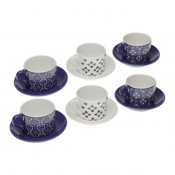 Set 6 cesti cu farfurie pentru ceai Regina, Versa, 9.2 x 8.6 x 6.4 cm, ceramica