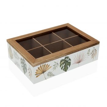 Cutie pentru ceai cu 6 compartimente Roxanne, Versa, 24 x 17 x 7 cm, lemn