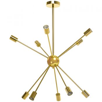 HOMCOM Lustra suspendata din metal auriu in stil Sputnik, Candelabru cu 10 lumini pentru bucatarie, sufragerie si dormitor, 65x65x78,5cm | Aosom RO