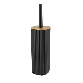 Perie pentru toaleta cu suport, Wenko, Rotello, 10 x 36 x 10 cm, plastic/bambus, negru/maro
