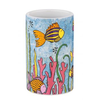 Suport periute si pasta de dinti, Wenko, Ocean Life, 6.5 x 11 x 6.5 cm, ceramica, multicolor