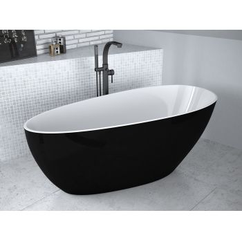 Cada free-standing Besco Goya Black & White XS 142x62cm negru-alb ventil click-clack cu top cleaning negru mat