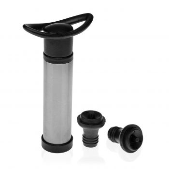 Pompa de vacuum pentru sticla de vin cu 2 dopuri, Versa, 16x8x8 cm, aluminiu/silicon