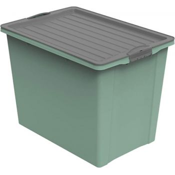 Cutie depozitare cu roti plastic verde cu capac negru Rotho Compact 70L