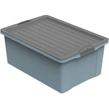 Cutie depozitare plastic albastra cu capac negru Rotho Compact 38L