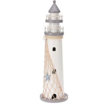 Decoratiune Lighthouse, 11x37 cm, lemn, alb/gri