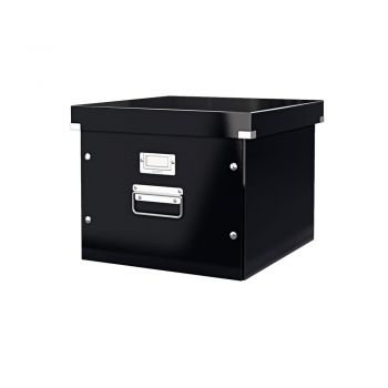 Cutie depozitare cu capac carton laminat cu capac negru Leitz WOW Click&Store