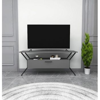 Comoda TV, Kalune Design, Tarz, 124x54x35 cm, Antracit / Negru