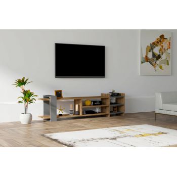 Comoda TV, Puqa Design, Zeyna, 156x40x29.6 cm, PAL, Nuc / Antracit