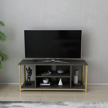Comoda TV, Retricy, Rinaldo, 120x35x50.8 cm, PAL, Gri inchis/Auriu