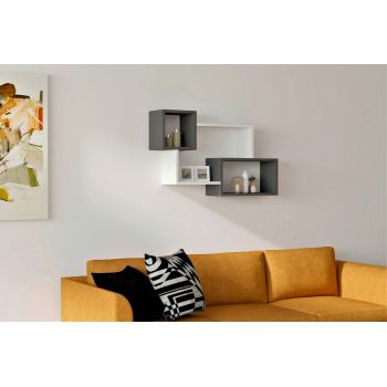 Raft de perete, Puqa Design, Afro, 90.6x51x22 cm, PAL, Alb / Antracit