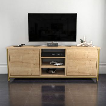 Comoda TV, Retricy, Otis, 140x35.3x50.8 cm, PAL, Aur / Stejar