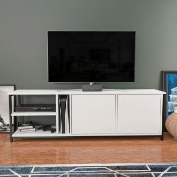 Comoda TV, Retricy, Primrose, 160x35.3x50.8 cm, PAL, Alb/Negru