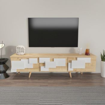 Comoda TV, Zena Home, 3 D, 160x45x35 cm, PAL, Stejar / Alb
