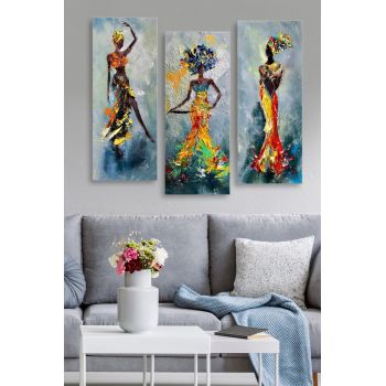 Tablou MDF (3 bucăți) Marvellous African Lady, Multicolor, 50 x 70 cm