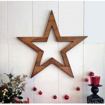 Decoratiune de perete, Wooden Star, 62x62x1.8 cm, Lemn , Maro