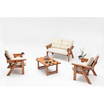 Set mobilier de grădină crem/natural din lemn de pin pentru cinci persoane Abant – Floriane Garden