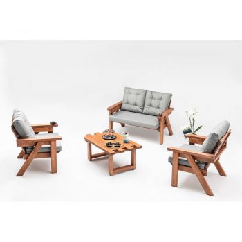 Set mobilier de grădină gri/natural din lemn de pin pentru cinci persoane Abant – Floriane Garden