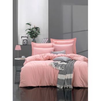 Lenjerie de pat dubla, Fresh Color - Pink, EnLora Home, Bumbac Ranforce