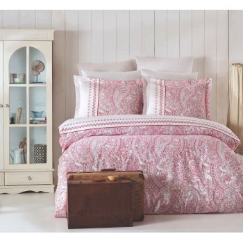 Lenjerie de pat pentru o persoana, Paisley - Pink, Pearl Home, Bumbac Ranforce