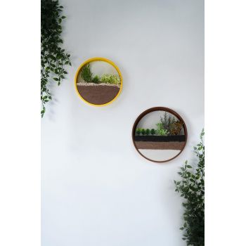 Decoratiune de perete Metal Green Panda, Maro - Galben, 30x5x30 cm, 2 bucati