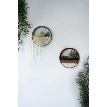 Decoratiune de perete Metal Green Panda, Verde, 25x5x25 cm, 2 bucati