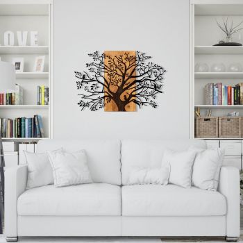 Decoratiune de perete lemn Copac Kavak, Negru, 85 x 58 cm