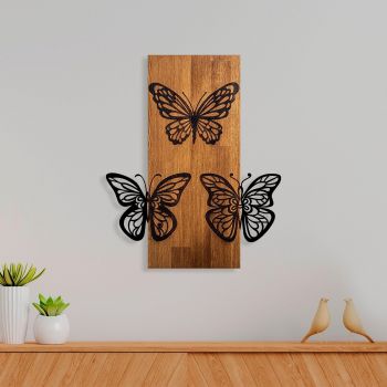 Decoratiune de perete lemn Butterflies wooden deco, Nuc, 58x1x47 cm