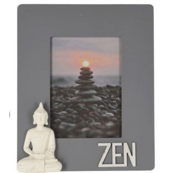 Rama foto Buddha, 28x3.5x23 cm, lemn, gri/alb