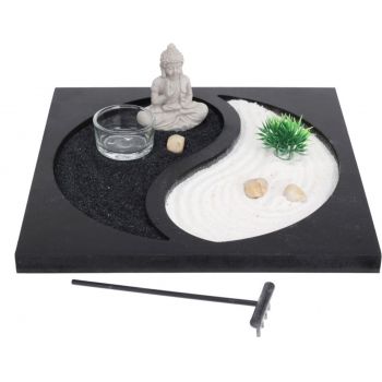 Suport pentru lumanare Buddha yin yang, 23.7x23.7x7 cm, MDF, negru/alb