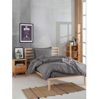 Lenjerie de pat pentru o persoana (ES), Fresh Color - Grey, Mijolnir, Bumbac Ranforce
