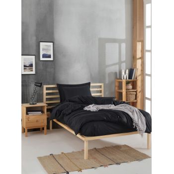 Lenjerie de pat pentru o persoana (EU) (IT), Fresh Color - Black, Mijolnir, Bumbac Ranforce