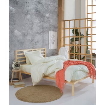 Lenjerie de pat pentru o persoana (EU) (IT), Fresh Color - Ecru, Mijolnir, Bumbac Ranforce