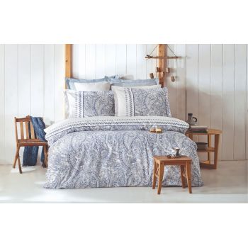 Lenjerie de pat pentru o persoana (EU) (IT), Paisley - Blue, Pearl Home, Bumbac Ranforce