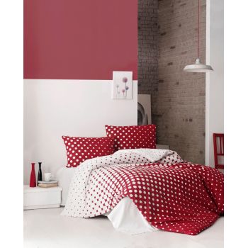 Lenjerie de pat pentru o persoana (FR), Puanline - Red, Pearl Home, Bumbac Ranforce