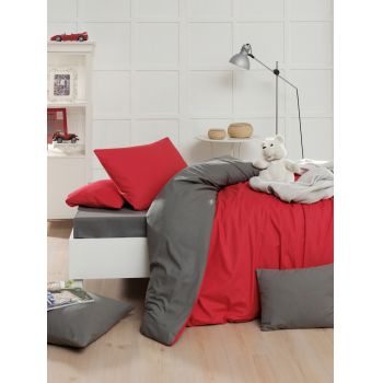 Lenjerie de pat pentru o persoana Single XXL (DE), Çift Yönlü - Red, Grey, Mjolnir, Bumbac Ranforce