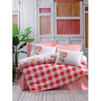 Lenjerie de pat pentru o persoana (EU) (IT), Oregano - Pink, Cotton Box, Bumbac Ranforce