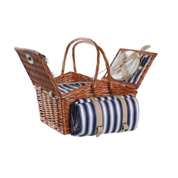 Cos de picnic pentru 4 persoane, DKD Home Decor, 42 x 30 x 20 cm, rachita, maro/bleumarin