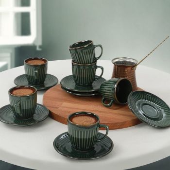 Set cești de cafea, Verde inchis, 40x18x21 cm