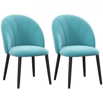 Set 2 scaune bucatarie HOMCOM, tapitate, din metal si tapiterie cu efect de catifea verde deschis, 52x54x79cm | Aosom RO
