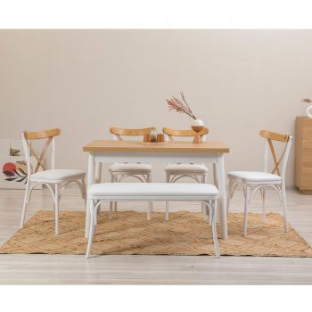 Set masă și scaune (6 bucăți) OLİVER SBT.KARİNA-Table & Chairs Set, Alb, 77x75x120 cm