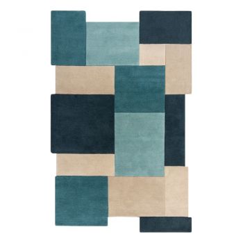 Covor din lână albastru-bej 180x120 cm Abstract Collage - Flair Rugs