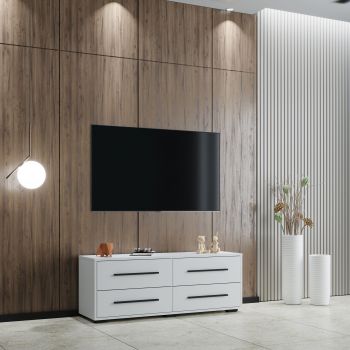 Comoda TV Siena, 4 Sertare, Alb, 120 x 35 x 45 cm ieftina