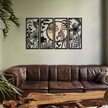 Decoratiune de perete, Ginkgo Wood, Otel, 29 x 68 cm, Negru/Bej