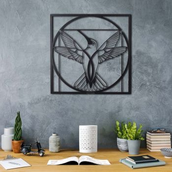 Decoratiune de perete, Da Vinci Bird, Metal, Dimensiune: 50 x 50 cm, Negru