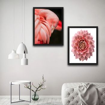 Set 2 tablouri decorative, Pink Flamingo Flower Set, PAL, Hartie, Multicolor